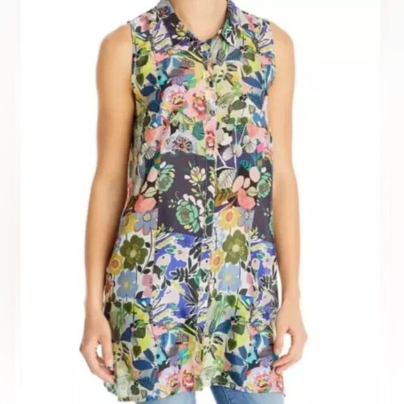 Johnny Was Chelsea Xanthe Silk Floral Sleeveless Multicolor Floral Top - Picture 1 of 10